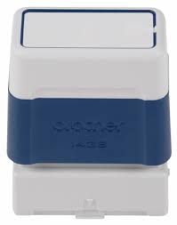 Blue Brother 1438 self-inking stamp with personalized text or designs, perfect for vibrant and professional impressions on documents, forms, or invoices. Durable and efficient, ideal for high-volume use with clear, crisp results.