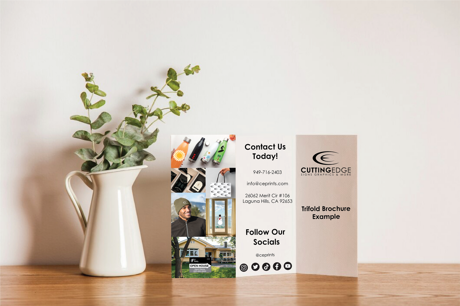 Custom printed tri-fold brochure, designed to showcase your business, products, or services in a compact and professional format. Featuring vibrant colors and high-quality print, this brochure can be fully personalized with your branding, making it ideal for marketing, informational purposes, and promotions.
