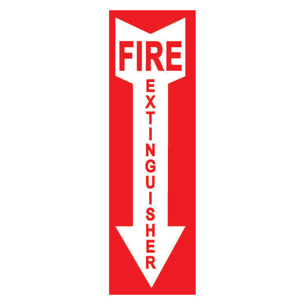 Red and white fire extinguisher sign on a white background