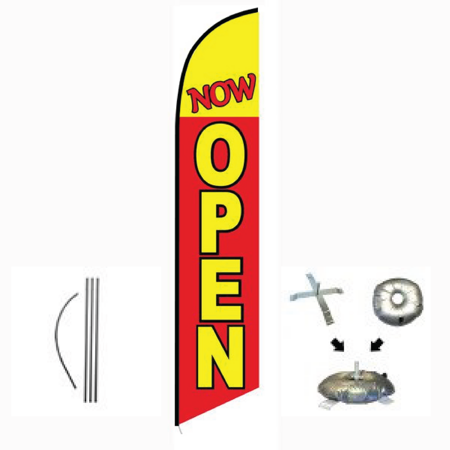 Now Open (Red & Yellow) Feather Flag – 15ft Swooper Flutter Flag Kit for Business Advertising