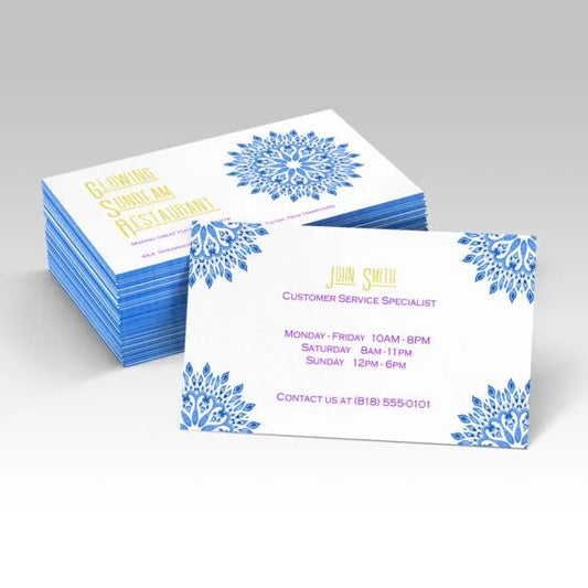 Painted edge business cards with custom printing, featuring a sleek, elegant design. High-quality, durable material with vibrant painted edges for a unique and professional look, ideal for standing out and making a memorable impression.