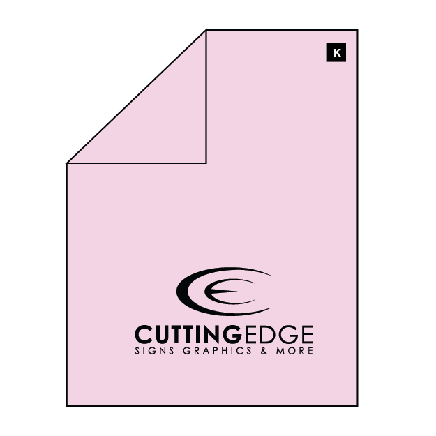 Pink towel with 'Cutting Edge Signs Graphics & More' logo on a white background