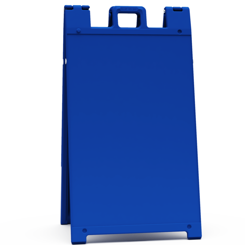 Signicade blue A-frame, a durable and portable display solution ideal for outdoor signage, promotions, or events. Weather-resistant and easy to set up, offering a vibrant, attention-grabbing design for clear visibility.