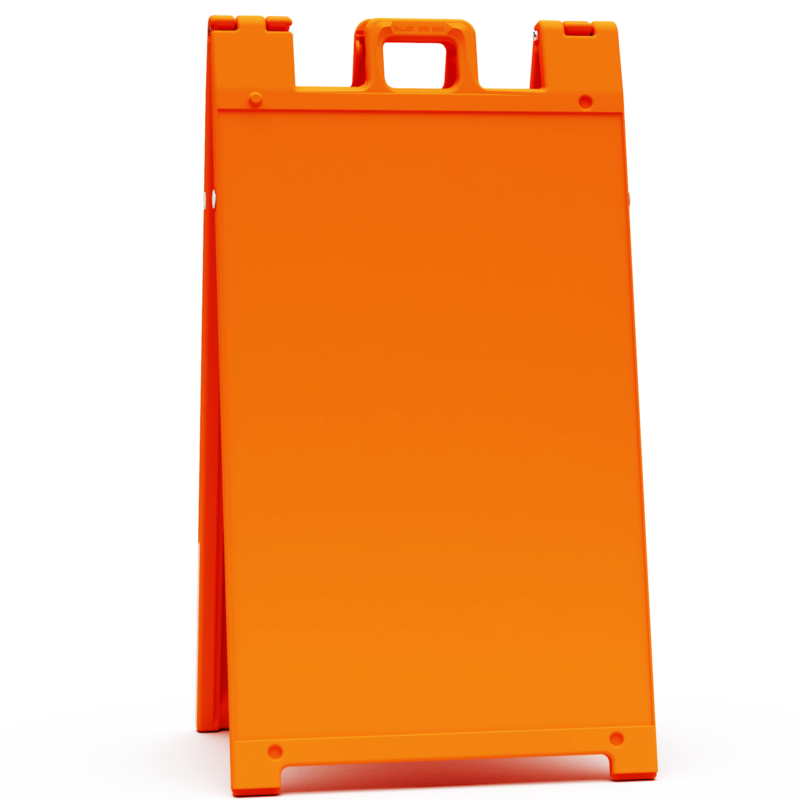 Signicade orange A-frame, a durable and portable display solution perfect for promotions, events, or business signage. Weather-resistant and easy to set up, offering high visibility and attention-grabbing design.