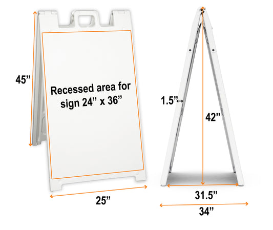Signicade white A-frame, a durable and portable display solution perfect for outdoor signage, events, or promotions. Weather-resistant and easy to set up, ideal for businesses or directional messaging.