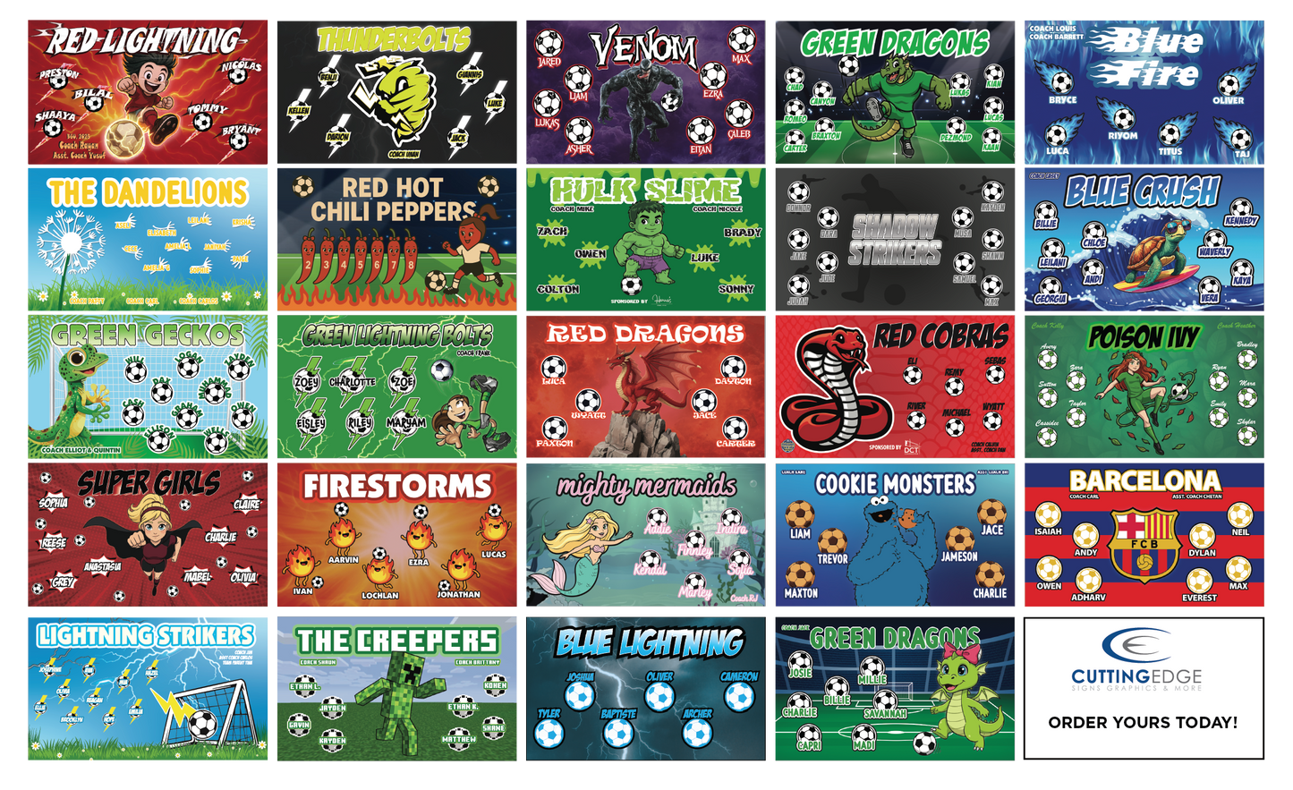 Collection of soccer banners for kids sports teams