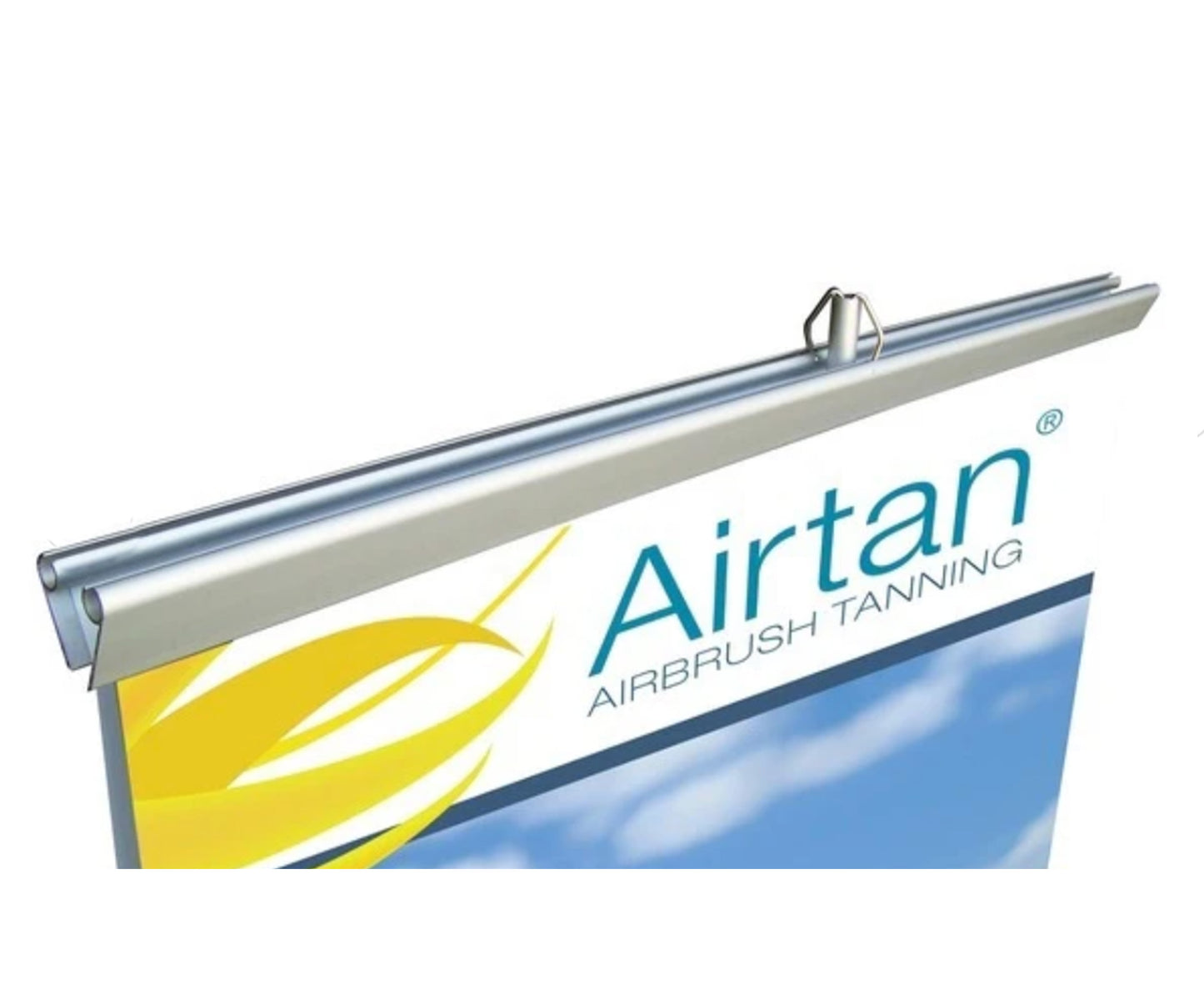 Photo of the top of a 2-sided banner stand, designed to hold dual banners securely for maximum visibility. Perfect for trade shows, events, and promotions, providing a professional and stable display on both sides.