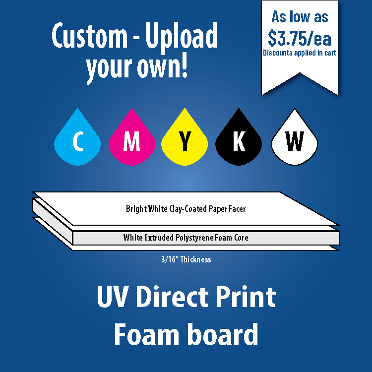 A high-quality foam core sign with vibrant UV direct printing. The sign features crisp, detailed graphics that are durable and weather-resistant, making it perfect for indoor or outdoor use. The foam core material provides a lightweight yet sturdy base for clear, eye-catching displays.