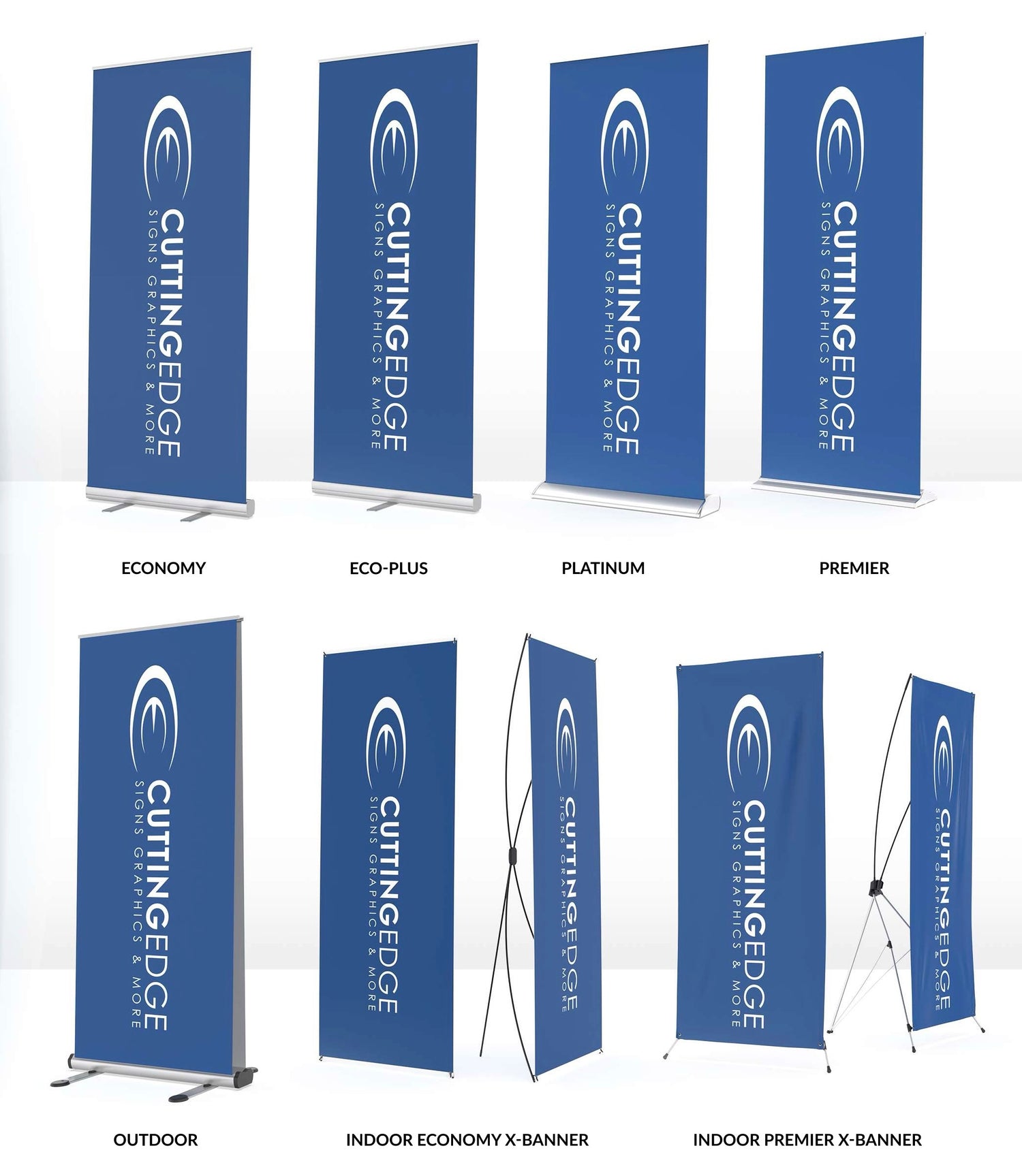 Various custom-printed retractable banners offering a portable, easy-to-set-up display solution for trade shows, events, and retail promotions. These high-quality banners are available in different sizes and designs, providing an effective way to showcase your branding, messaging, or promotional content in a professional and attention-grabbing manner.