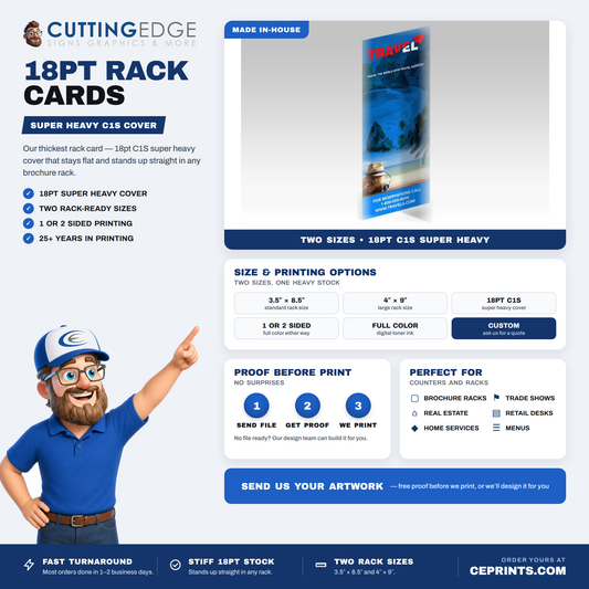 Custom 18pt C1S Rack Cards – Full-Color Marketing Cards for Promotions & Displays