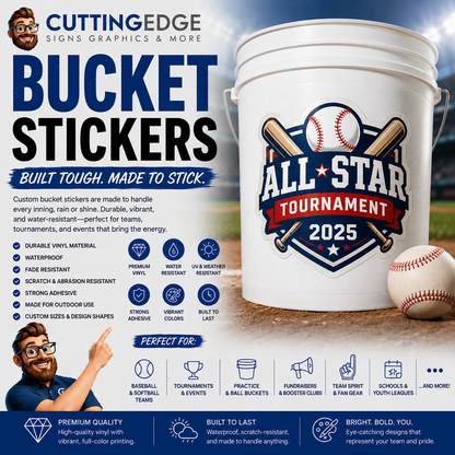 Custom Baseball Team Bucket Stickers - Durable Vinyl Decals