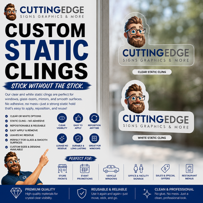 Custom Static Clings - Adhesive-Free Window & Promo Decals