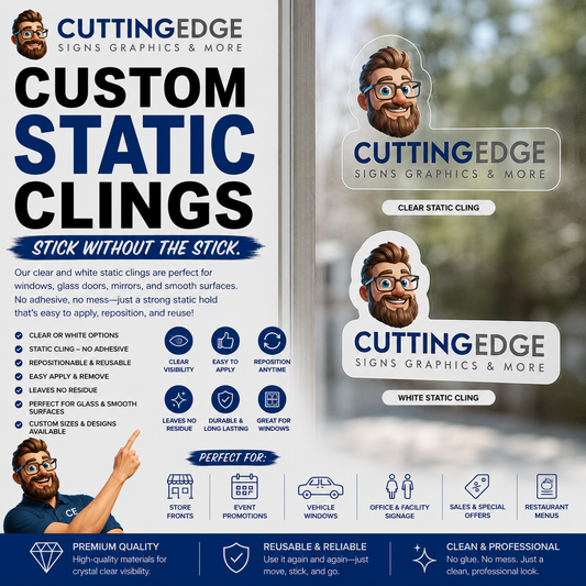 Custom Static Clings - Adhesive-Free Window & Promo Decals