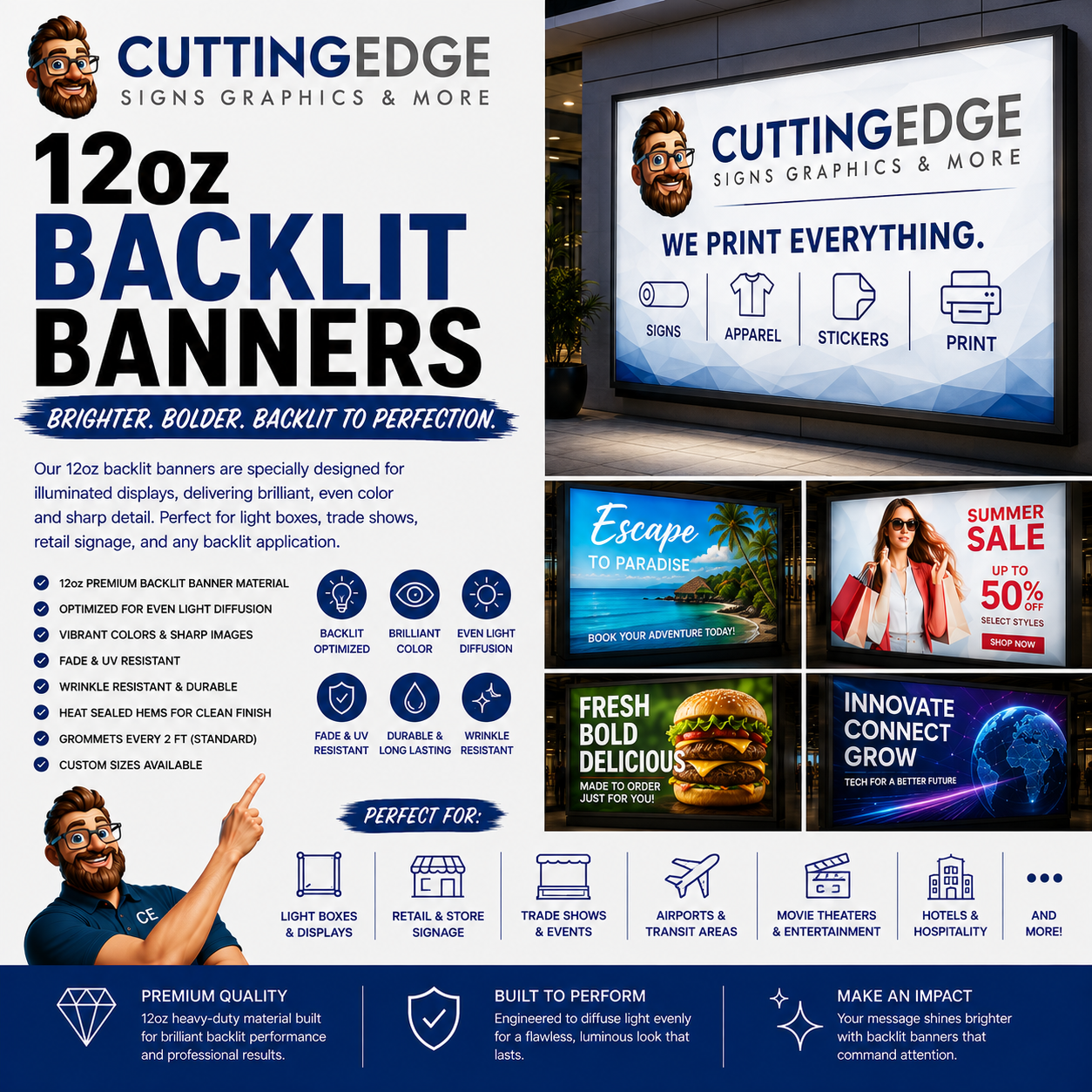 Custom 12oz Vinyl Backlit Blockout Banners - Opaque Double-Layer