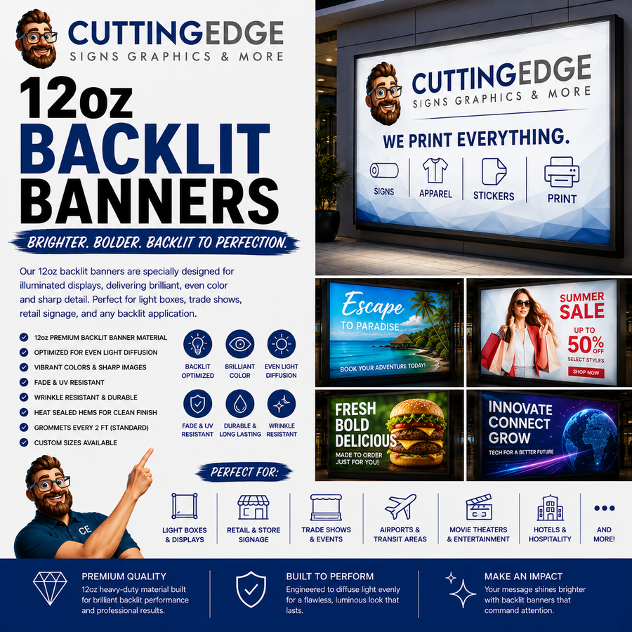 Custom 12oz Vinyl Backlit Blockout Banners - Opaque Double-Layer