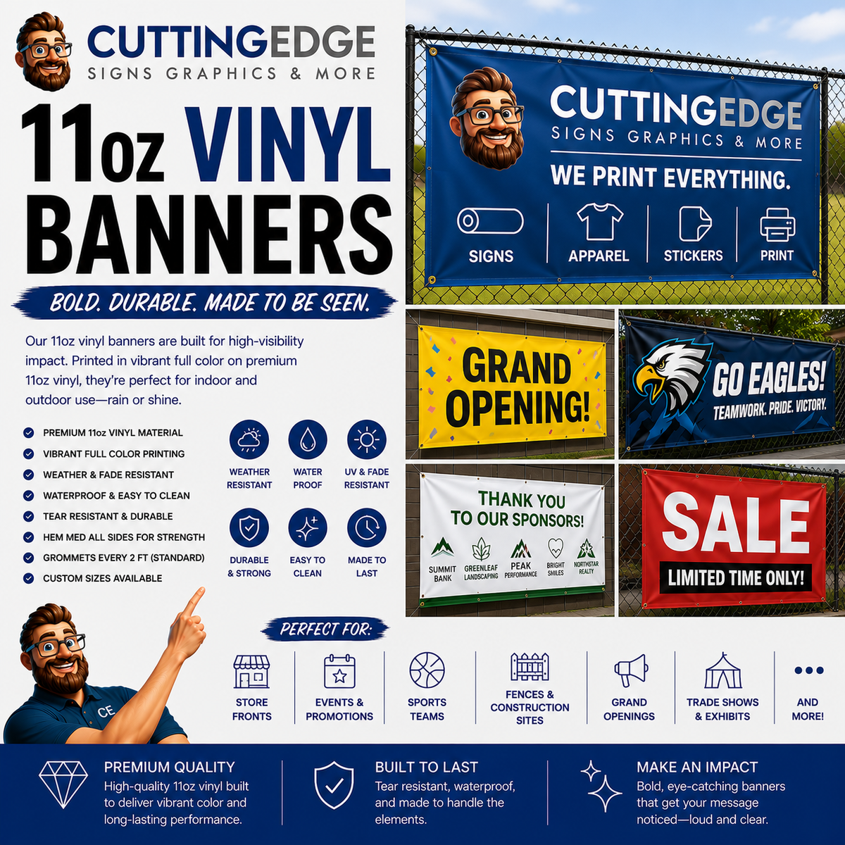 Custom 11oz Vinyl Frontlit Banners - Gloss Scrim Single-Sided