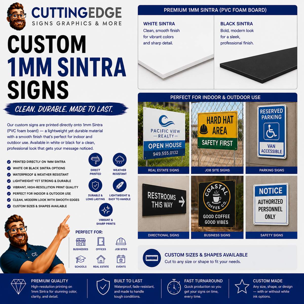 Custom UV Direct Print Sign - 1mm Sintra / PVC Flexible Board