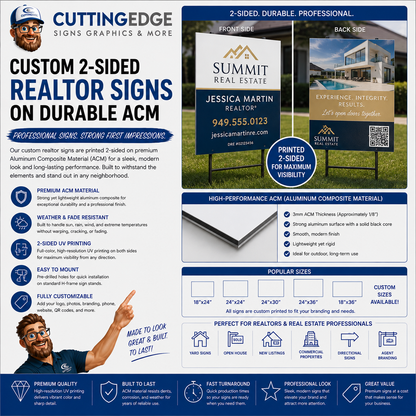 Custom 2-Sided Realtor Sign - Small, Medium, Large Sizes on Durable ACM