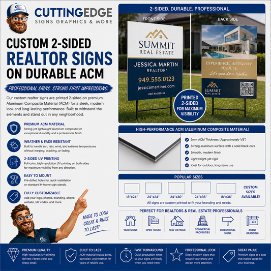 Custom 2-Sided Realtor Sign - Small, Medium, Large Sizes on Durable ACM