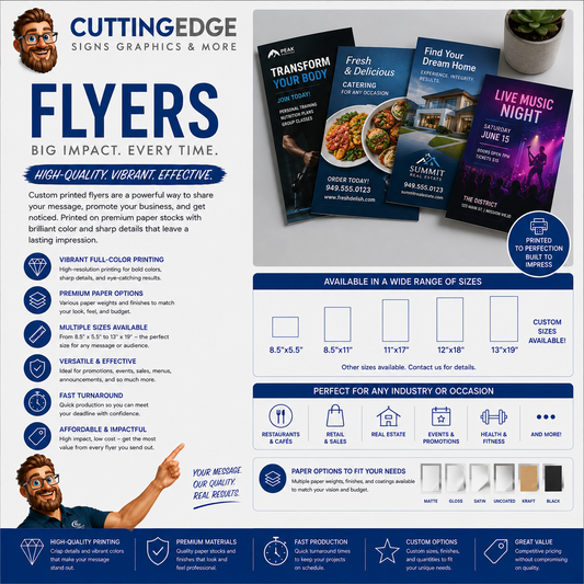 Custom 100lb Gloss Cover Flyer Printing | 8.5x5.5 to 13x19 Sizes