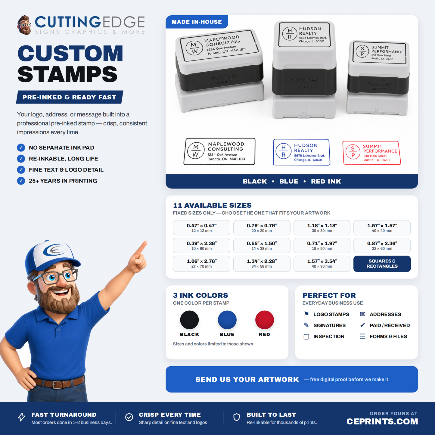 Custom Self-Inking Stamps - Made to Order in Multiple Sizes