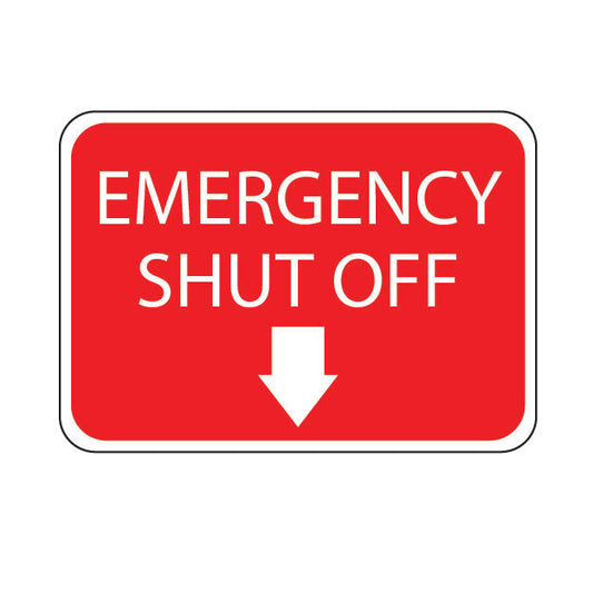 Emergency Shut Off with Down Arrow Stickers or Signs