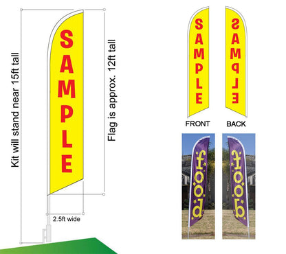 Now Open (Red & Yellow) Feather Flag – 15ft Swooper Flutter Flag Kit for Business Advertising