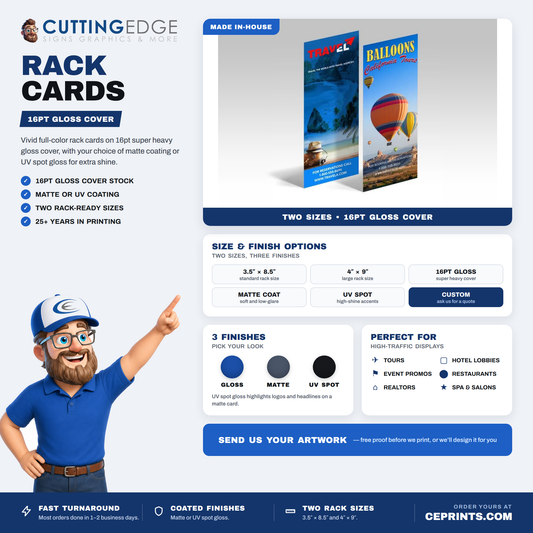Custom 16pt C2S Rack Cards – Full-Color Marketing Cards for Promotions & Displays
