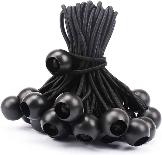 Black Ball Bungee Cords, Heavy Duty 4mm Thick Weather Resistant Straps for Banners and Signs
