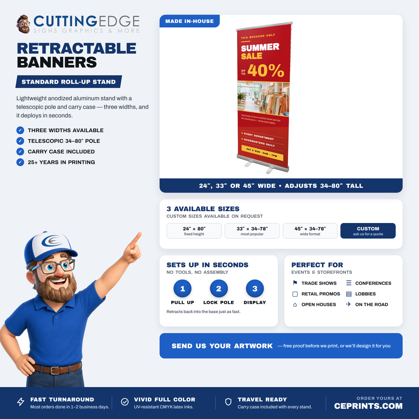Retractable Banner Stand | Roll Up Pull Up Banners | CE Prints