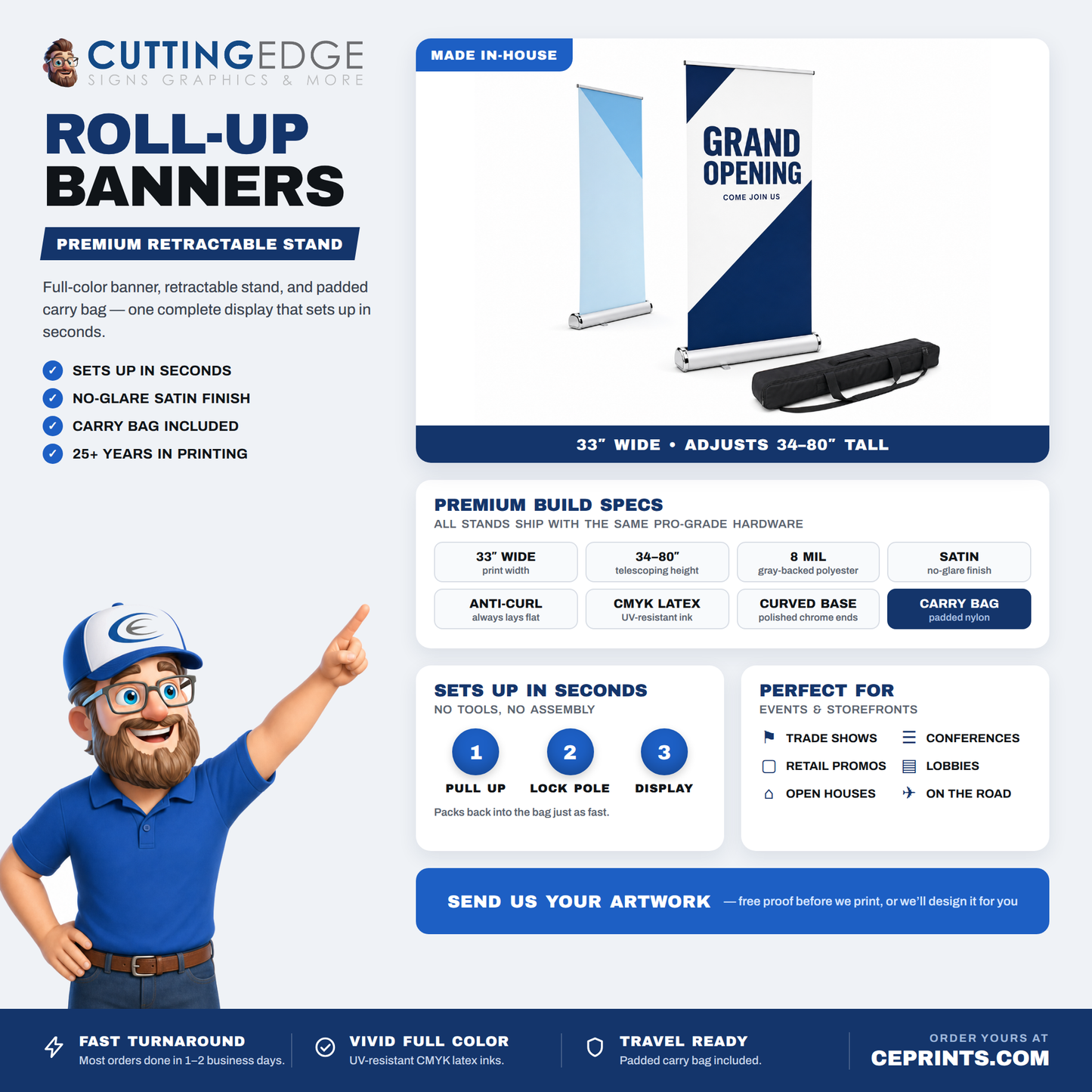 Premium Retractable Banner Stand | Roll Up Trade Show Banners | CE Prints