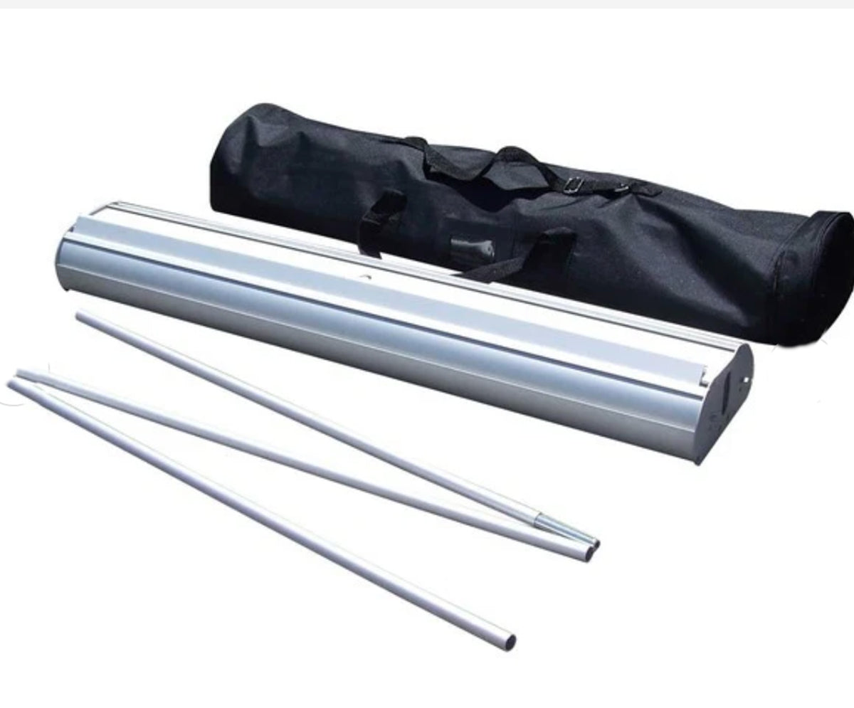 Photo of the base of a 2-sided banner stand, designed for durability and stability. Ideal for supporting dual-sided displays at trade shows, events, or promotions, ensuring secure and reliable performance in any setting.
