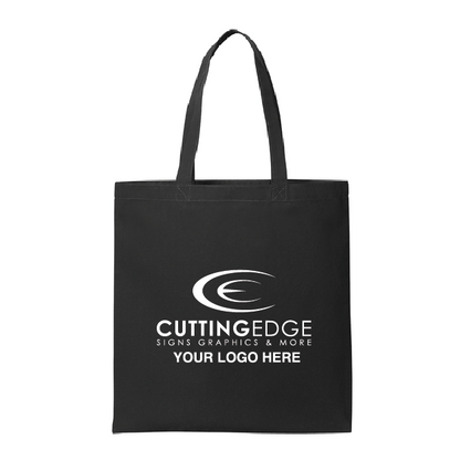 Black tote bag with 'Cutting Edge Signs Graphics & More' logo on a white background