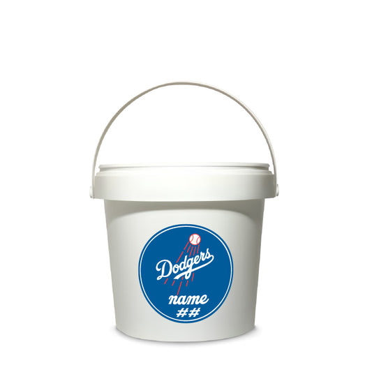 Bucket with a sports stickler on it