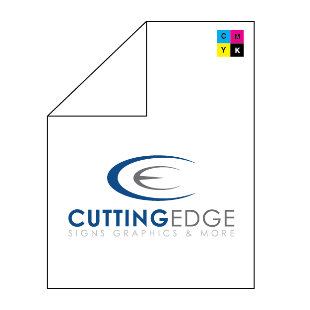 Logo of Cutting Edge Signs Graphics & More with CMYK color model icon on a white background