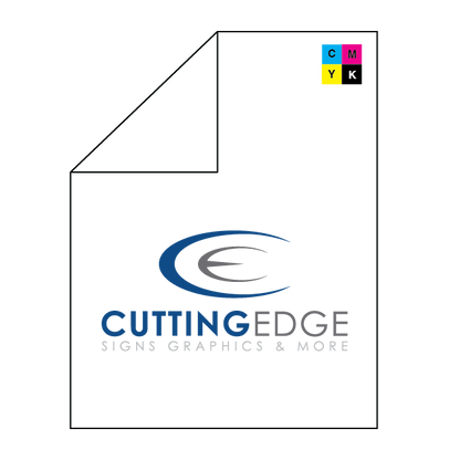 Logo of Cutting Edge Signs Graphics & More with CMYK color model icon on a white background