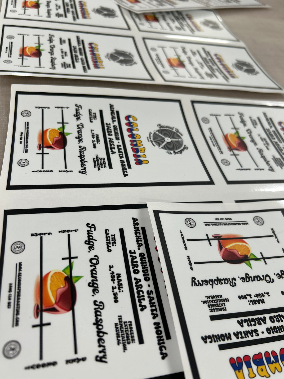 Custom branded coffee labels with personalized designs, perfect for packaging, promotions, or retail products. High-quality, durable material that ensures vibrant colors and a professional look for your coffee products.