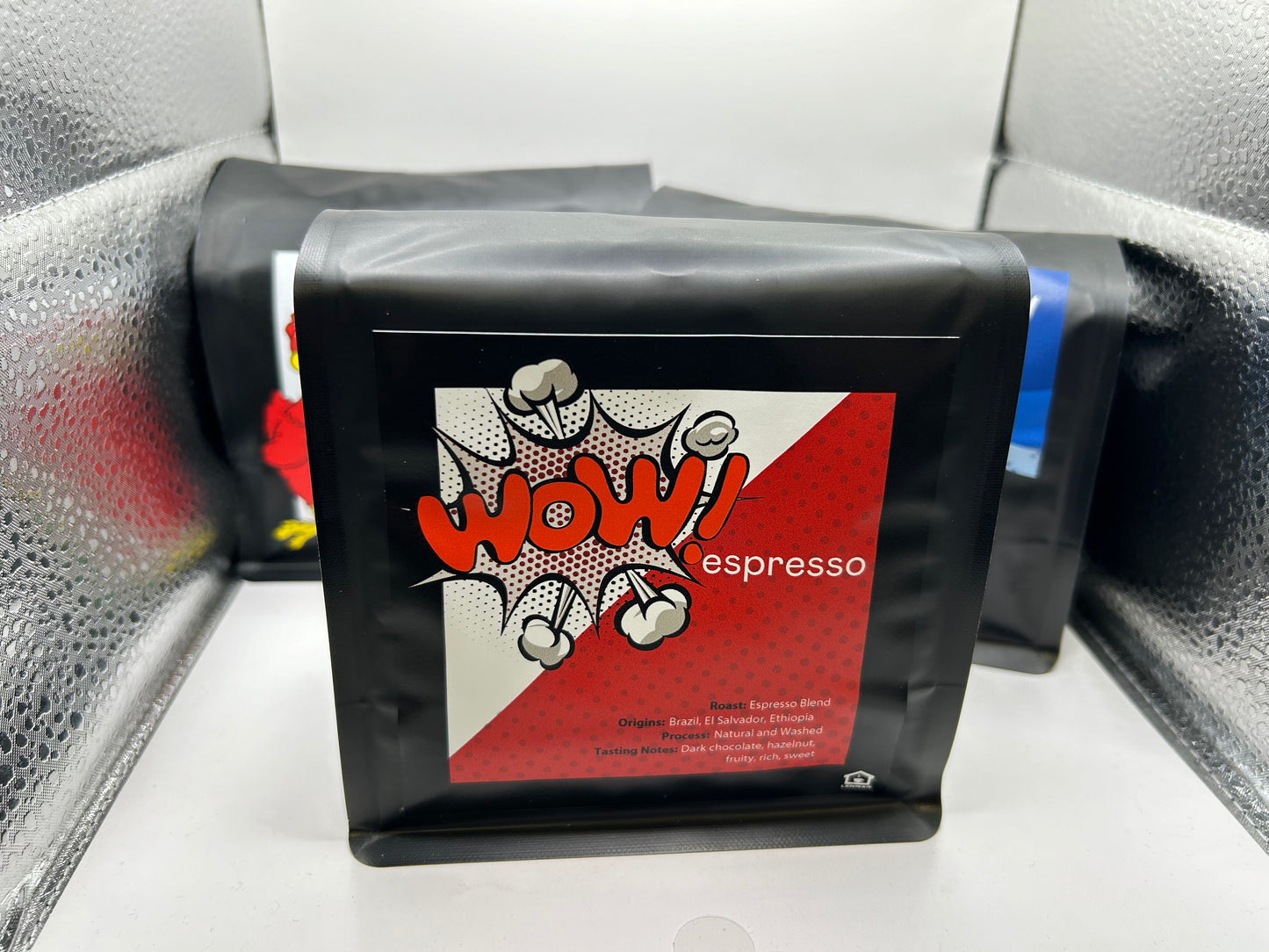 Pack of Wow Espresso coffee on a textured surface