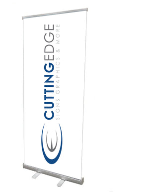 Custom 33" retractable banner, perfect for trade shows, events, and business promotions. Easy to set up and take down, featuring personalized designs on durable material for vibrant, long-lasting displays and portability.