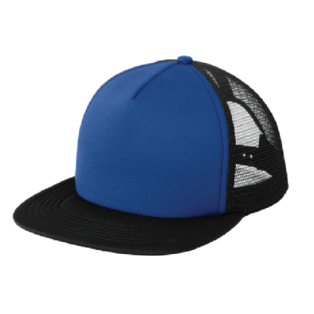 Blue and black trucker cap on a white background