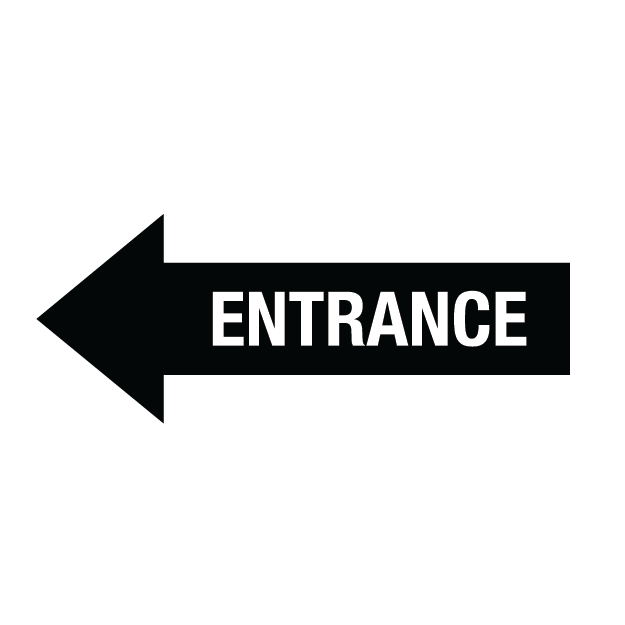 Black arrow with 'ENTRANCE' text on a white background