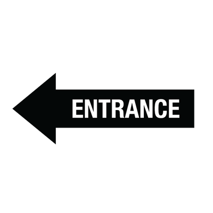 Black arrow with 'ENTRANCE' text on a white background