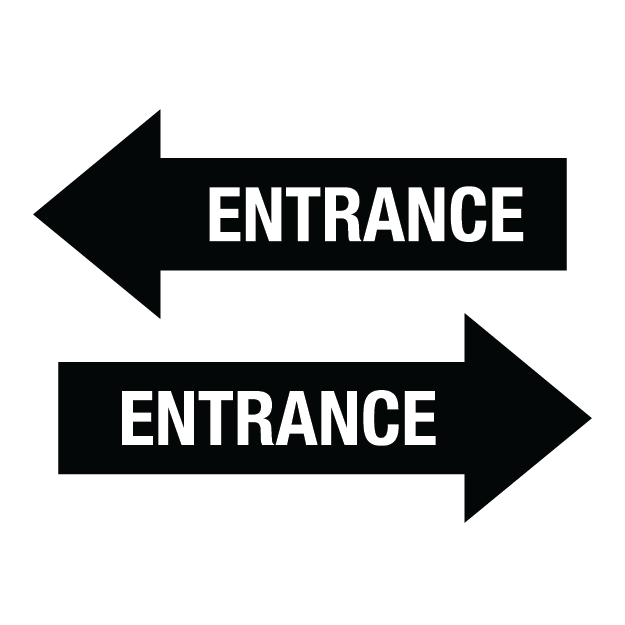 Two black arrows pointing towards 'ENTRANCE' on a white background