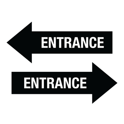 Two black arrows pointing towards 'ENTRANCE' on a white background