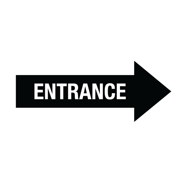 Black arrow pointing right with 'ENTRANCE' text on a white background