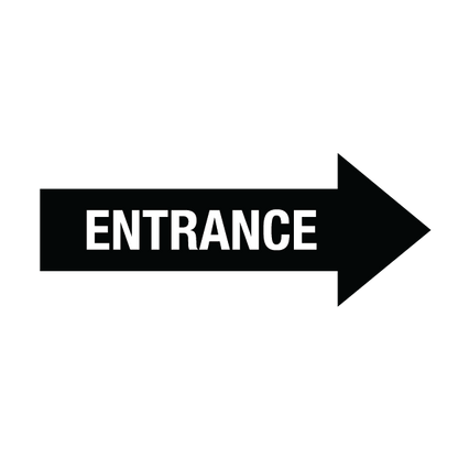 Black arrow pointing right with 'ENTRANCE' text on a white background
