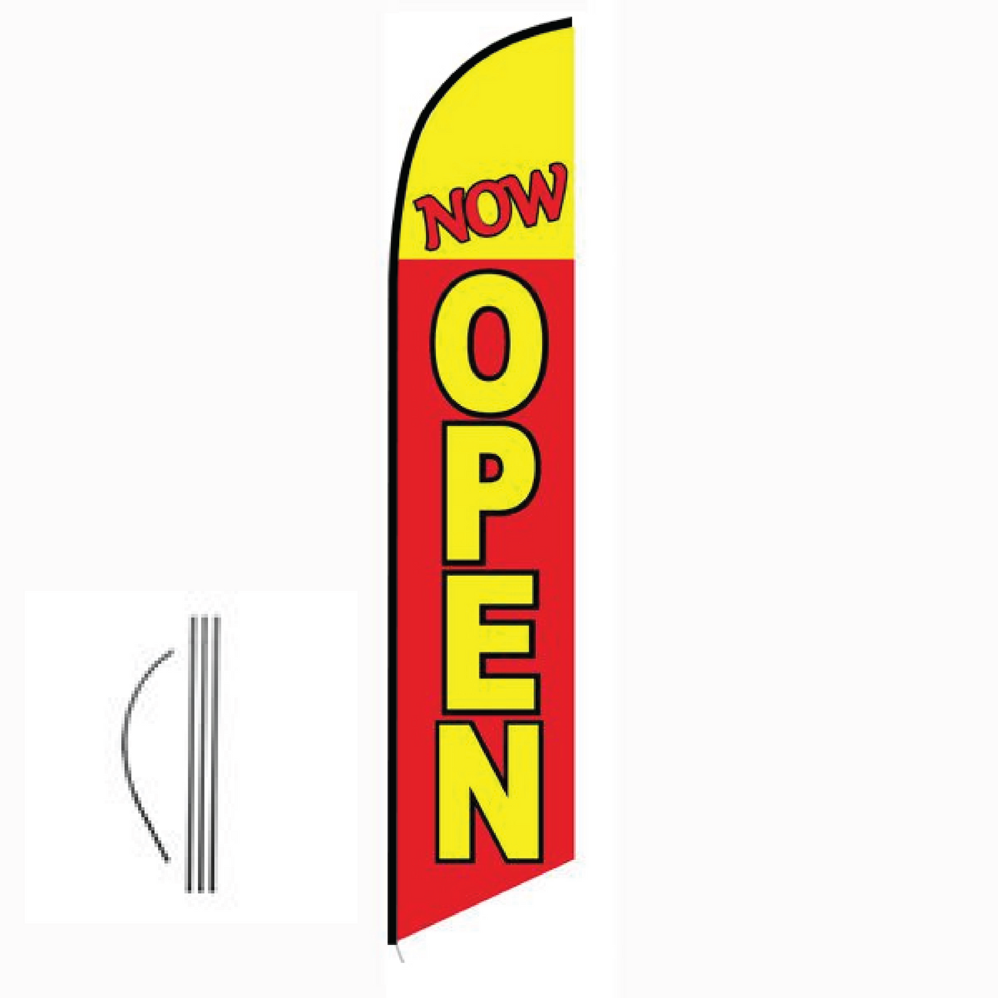 Now Open (Red & Yellow) Feather Flag – 15ft Swooper Flutter Flag Kit for Business Advertising