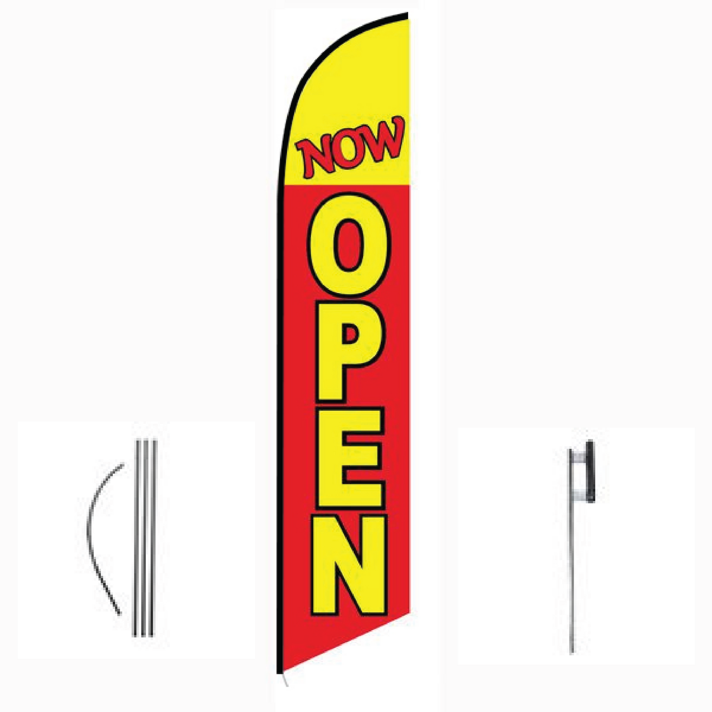 Now Open (Red & Yellow) Feather Flag – 15ft Swooper Flutter Flag Kit for Business Advertising