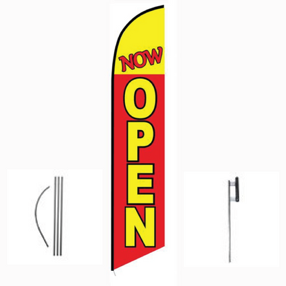 Now Open (Red & Yellow) Feather Flag – 15ft Swooper Flutter Flag Kit for Business Advertising