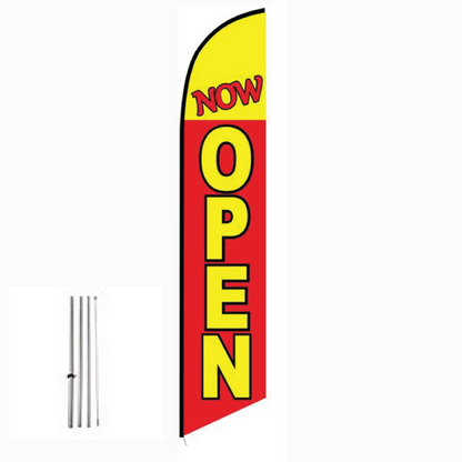 Now Open (Red & Yellow) Feather Flag – 15ft Swooper Flutter Flag Kit for Business Advertising